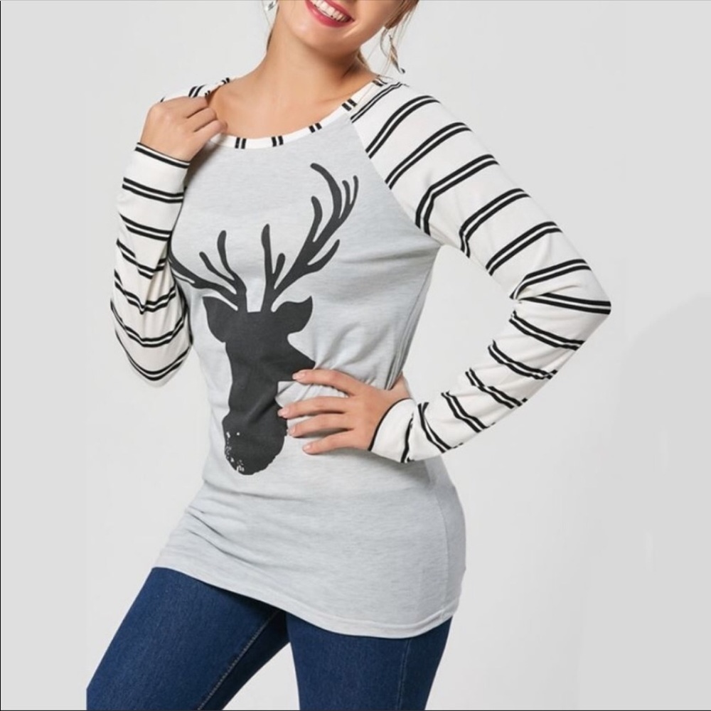 Reindeer Black & Gray Long Sleeve Tee